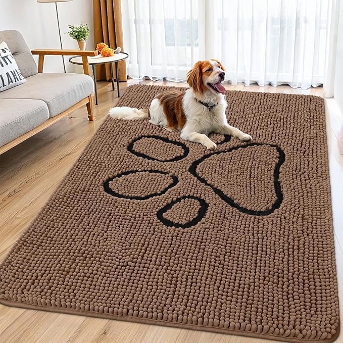 Smiry Dog Door Mat for Muddy Paws, Absorbent Dirt Trapper Non Slip Quick Dry