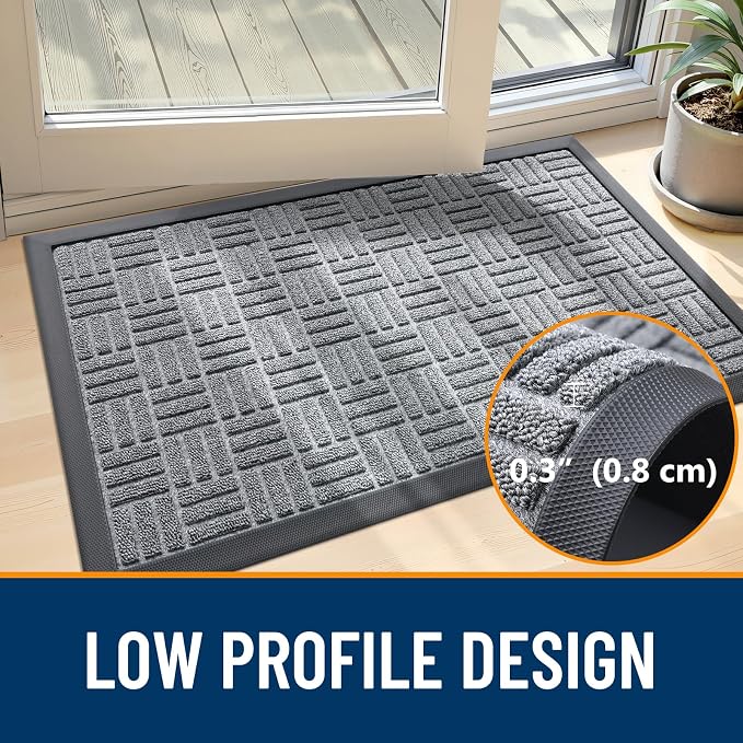 OLANLY Front Door Mat Outside Entrance 59x34, Heavy Duty Sturdy Natural Rubber