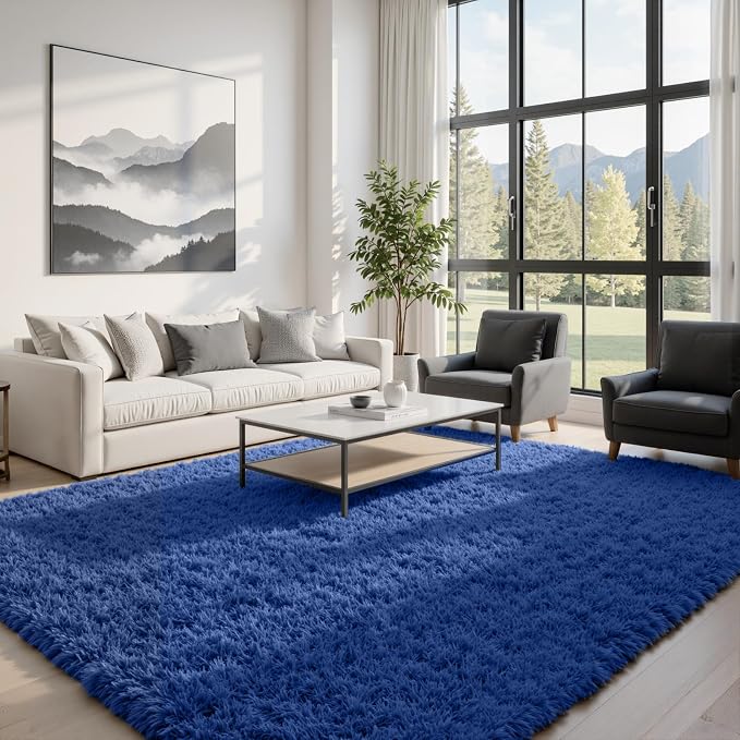 6x9 Area Rugs for Living Room Rug: Soft Fluffy Shag Navy Blue Rugs for Bedroom