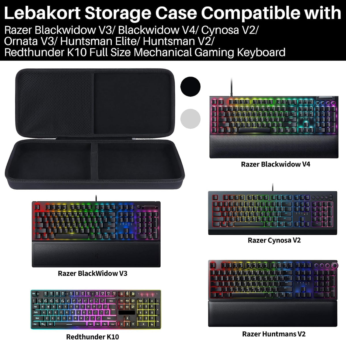 Lebakort Storage Case Compatible with Razer Blackwidow V3/ Blackwidow V4/ Cynosa V2/ Ornata V3/ Huntsman Elite/Huntsman V2/ Redthunder K10 Full Size Mechanical Gaming Keyboard (Gray Case)