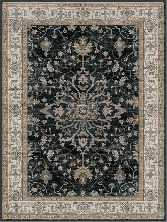 RELEANY Area Rugs 6'x8' Washable Non-Slip, Floral Vintage Distress Medallion