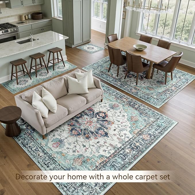 RELEANY Area Rugs 6'x8' Washable Non-Slip, Floral Vintage Distress Medallion