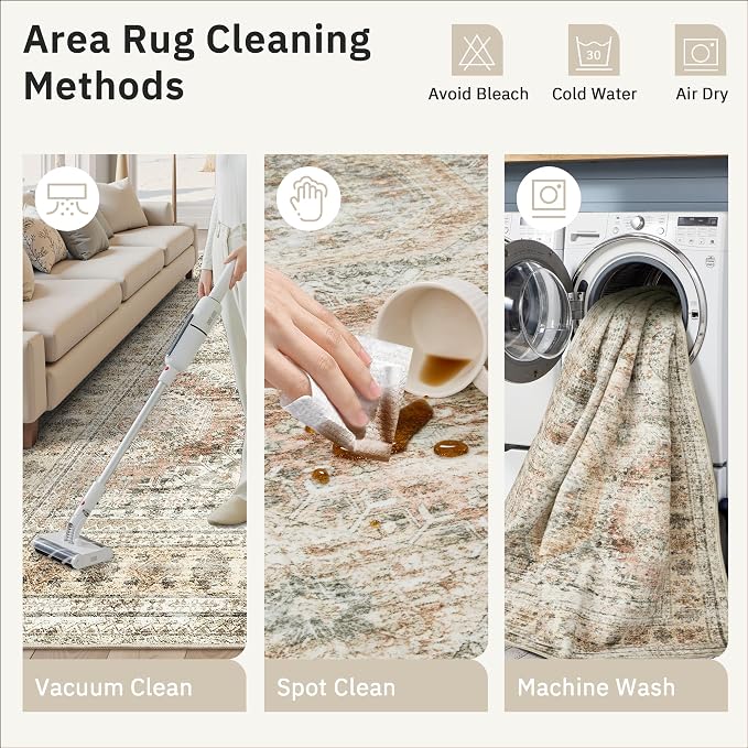 Soalmost 10x14 Area Rugs for Living Room, Non Slip Machine Washable Vintage Rugs