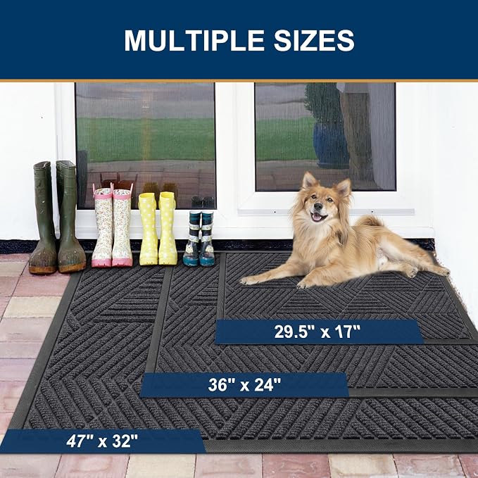 Smiry Front Door Mat Outside Entrance, Heavy Duty Sturdy Natural Rubber Doormat