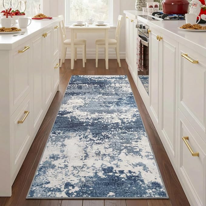 Blue Rug Runners for Hallways Kitchen 2.6x8 Non Slip Washable Entryway Runner
