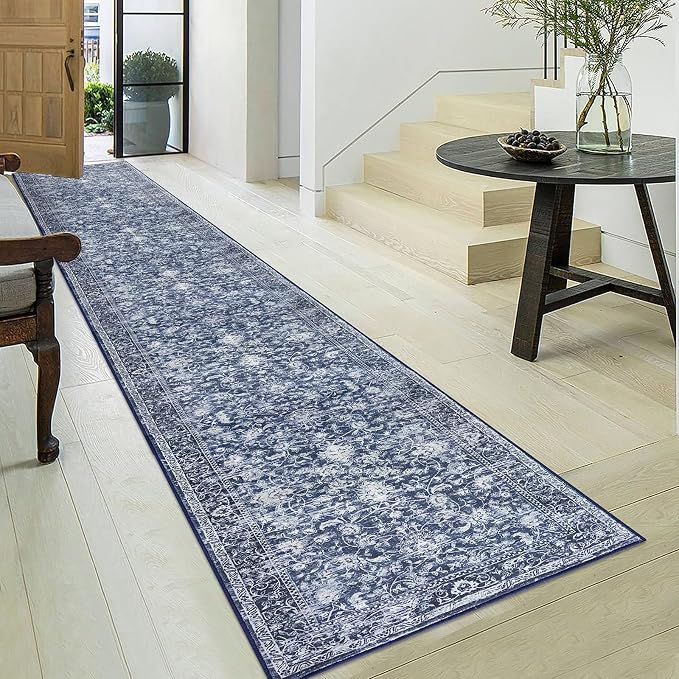 KILOCOCO Hallway Runner 2.6x18 Rug Runner Printed Vintage Floral Washable