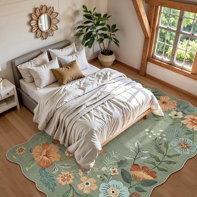 Lahome Floral 9x12 Area Rugs for Living Room Bedroom, Soft Washable Rugs 9x12