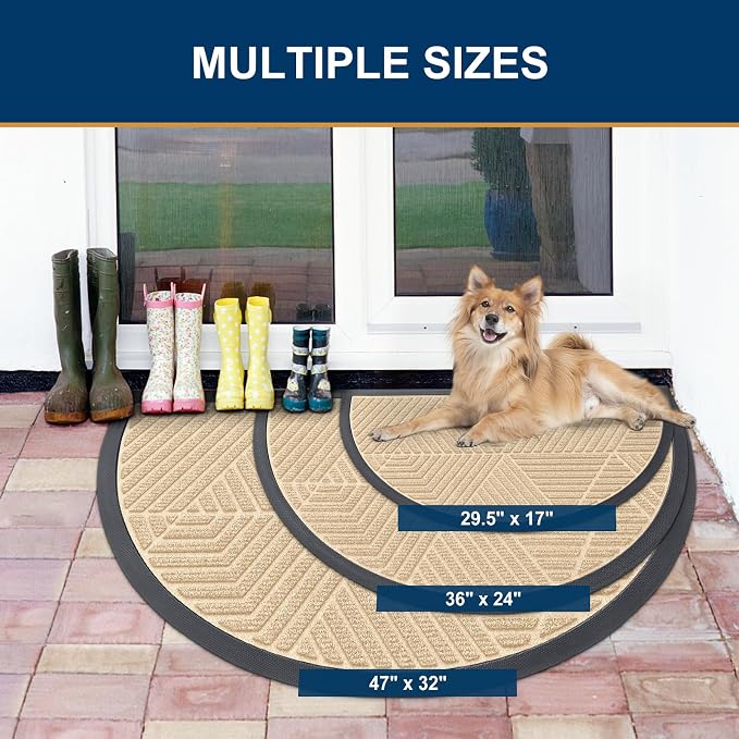 Smiry Half Circle Front Door Mat Outside Entrance, Heavy Duty Sturdy Natural