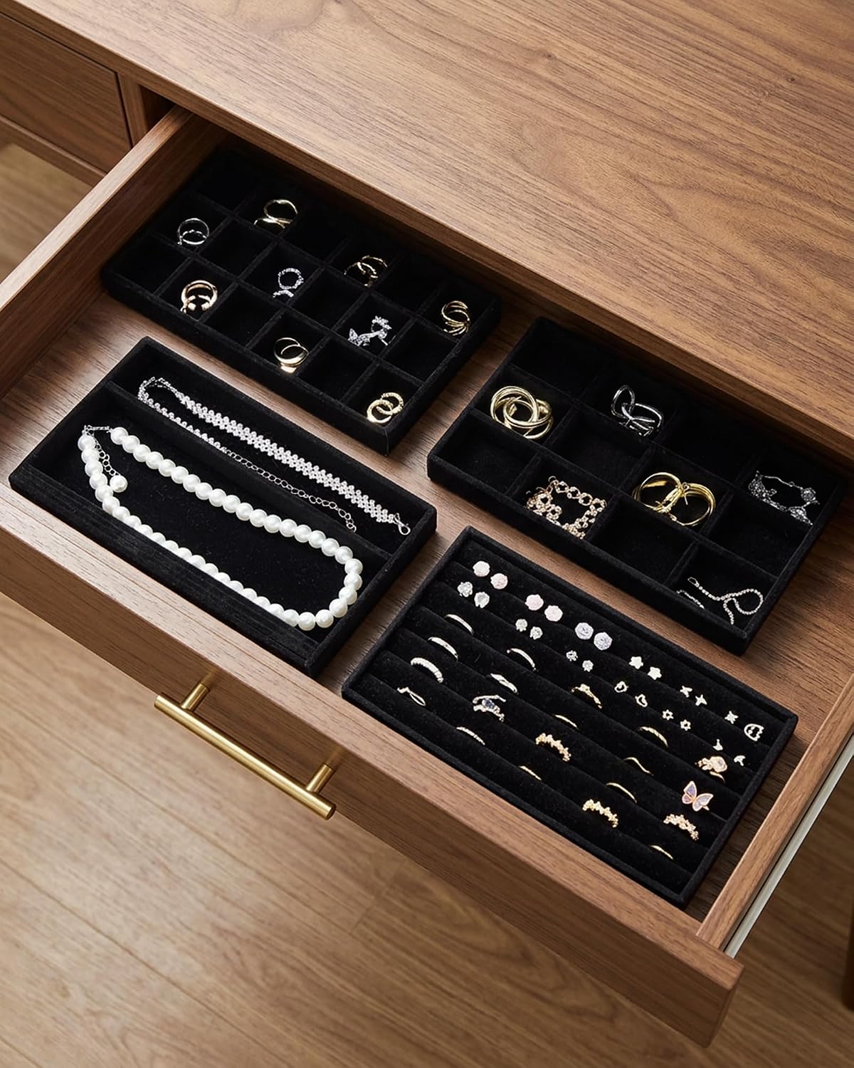Velvet Jewelry Trays,Jewelry Organizer Trays for Drawer,Set of 8,Black