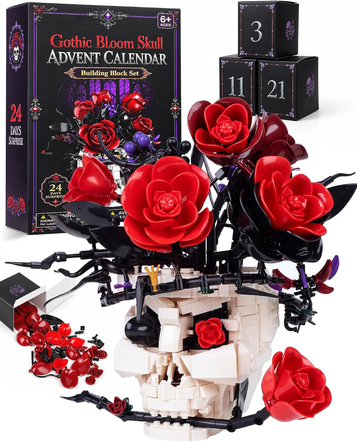 Gothic Skull FLower Advent Calendar, Dark Romantic Decor for Women Girls