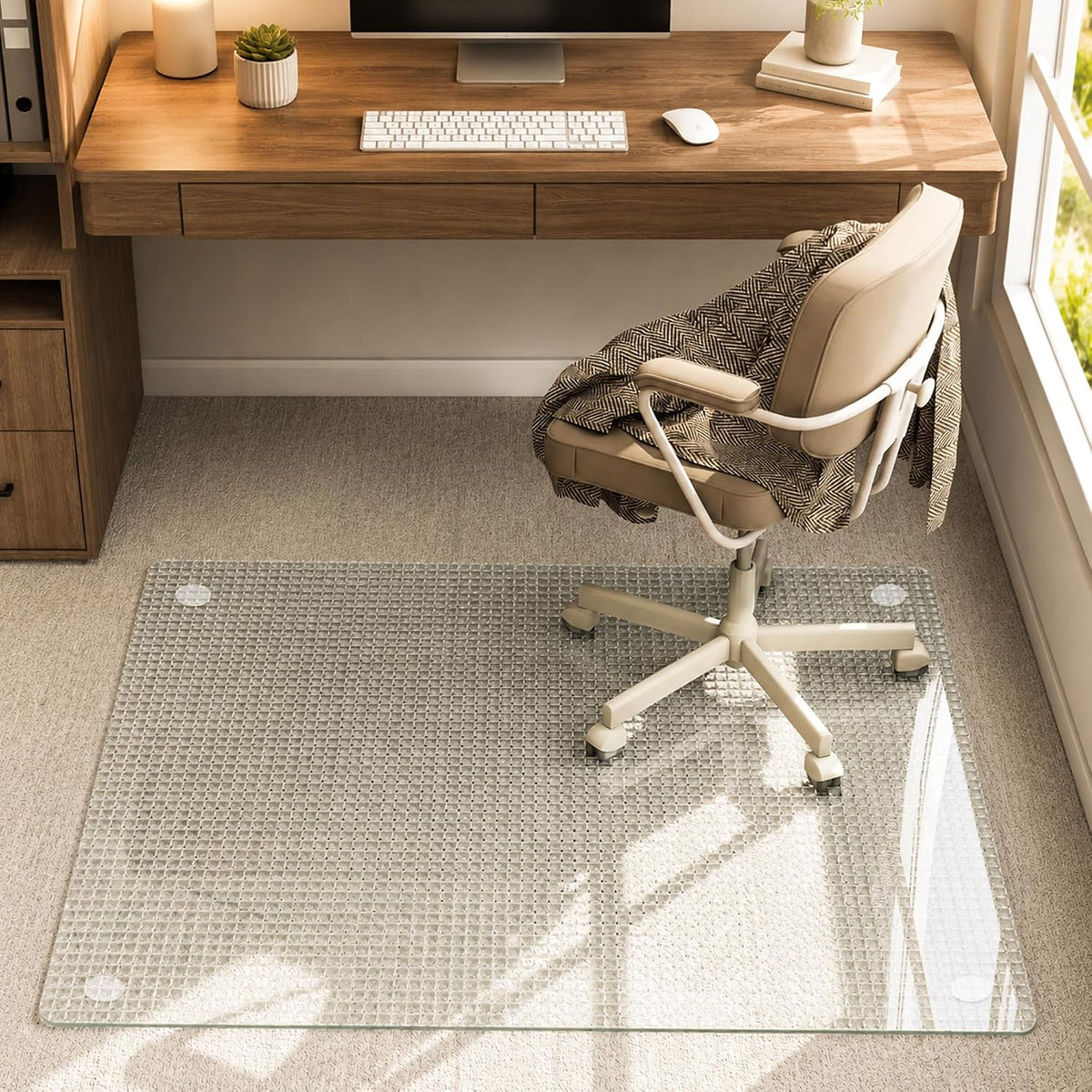 36"X47" Tempered Glass -Glass Chair Mat, Heavy Duty Hard Floor Mat for Home