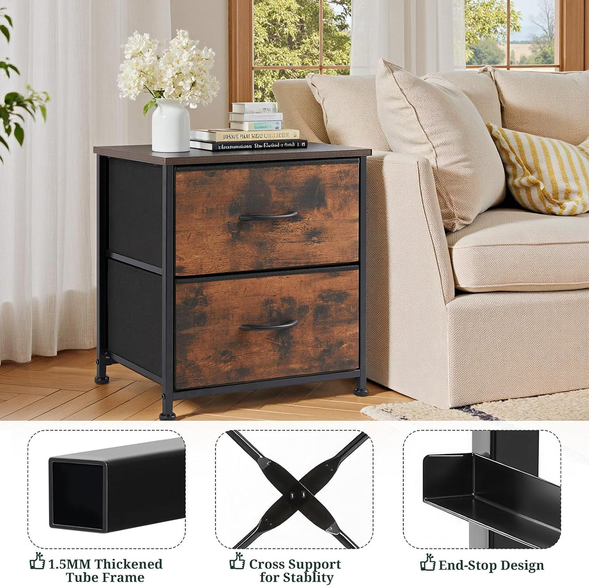 Nightstand Set of 2 Small 2 Drawer Dresser End Table Bedside Furniture