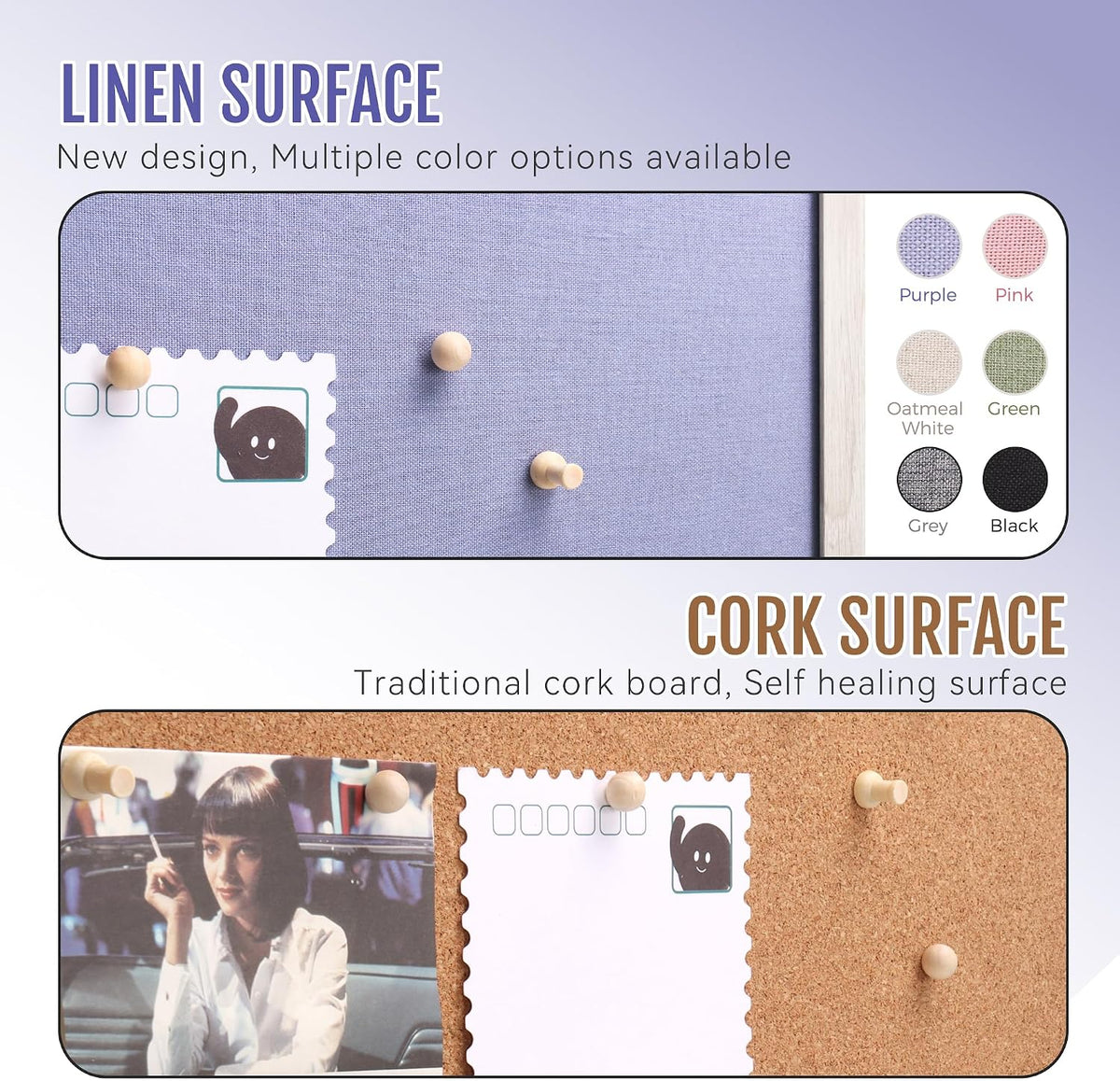 SELEAD Double-Sided Linen and Cork Bulletin Board (36"x24", Purple)