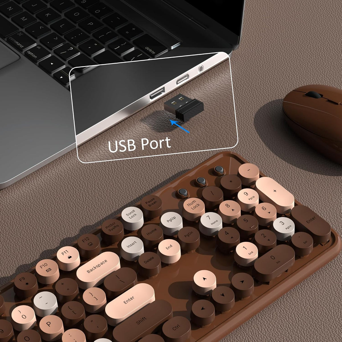 Colorful Wireless Keyboard and Mouse Combo (Brown Colorful)