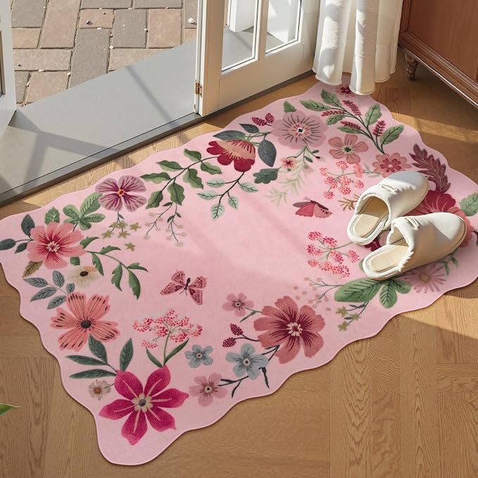Lahome Floral Washable Entryway Rug, 2X3 Soft Kitchen Rugs Non-Slip, Ultra-Thin