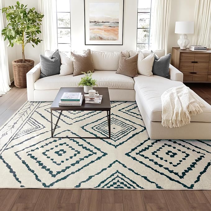 BESTSWEETIE Area Rug 8x10 Rug Machine Washable Non-Slip Low Pile Print Pattern