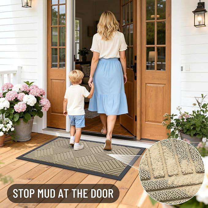OLANLY Front Door Mat Outside Entrance 35x23, Heavy Duty Sturdy Natural Rubber