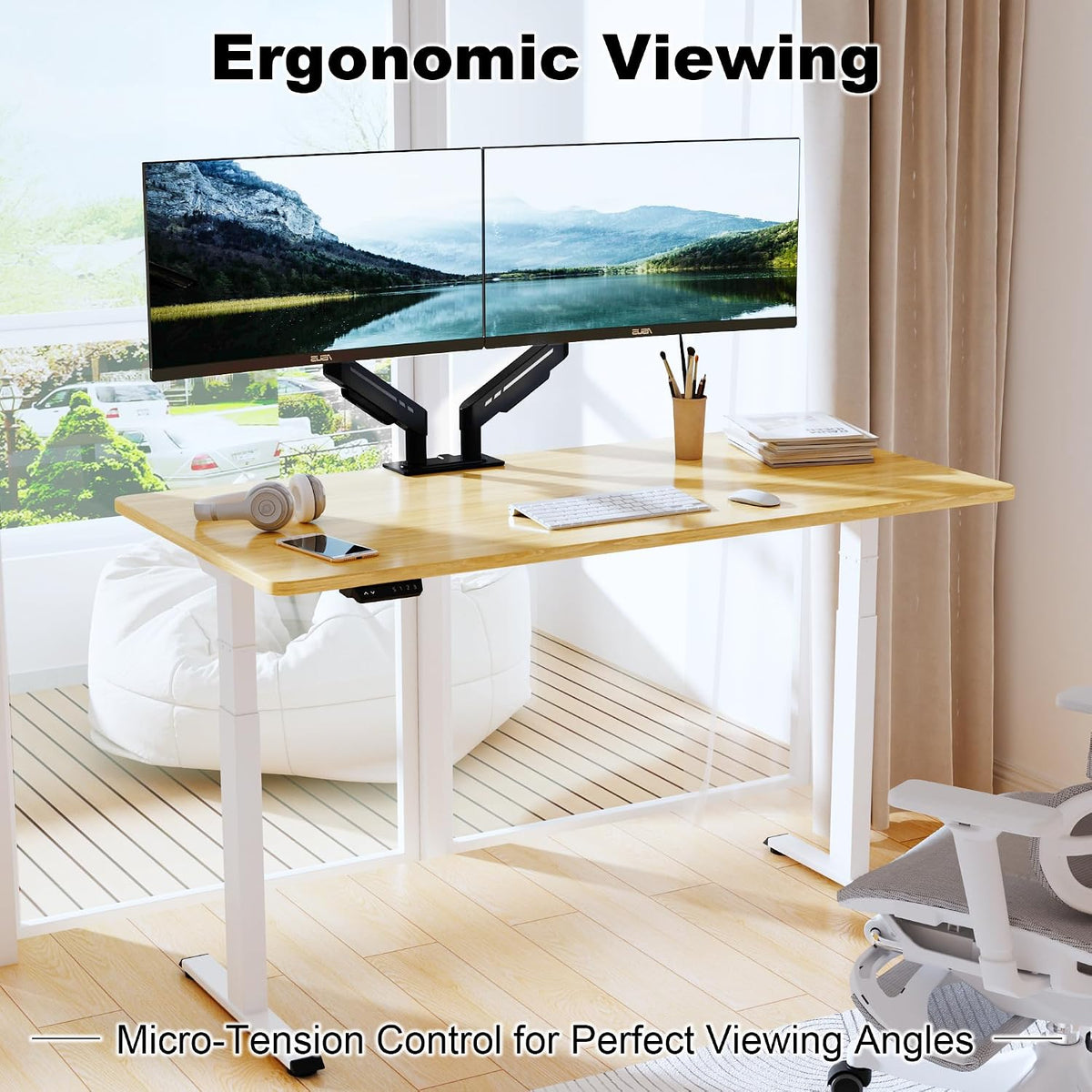 THEARK Dual Monitor Stand for Desk - Dual Monitor Mount for 17-32 Inch Screens,Height Adjustable Dual Monitor Arm Desk Mount with Clamp and Grommet Base,75x75/100x100mm VESA Mount,Max 19.8 lbs,Black