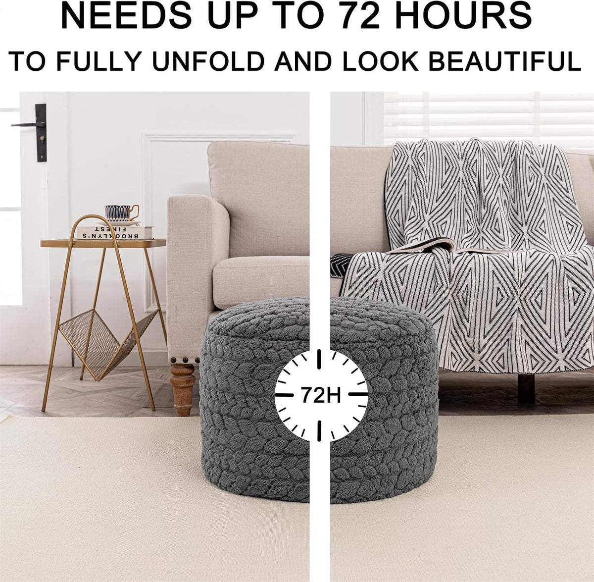 Poofieotto Ottoman Foot Rest,Pouf Foot Stool,Bean Bag Ottoman,Grey,20x14 in