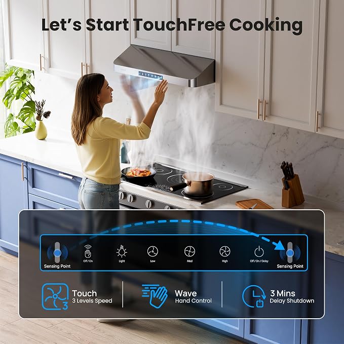 Range Hood 42 Inch Under Cabinet, 980CFM Fast Venting Ducted, Kitchen Hood