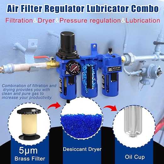 NEWPO 1/2'' NPT Compressed Air Filter Regulator Lubricator Combo
