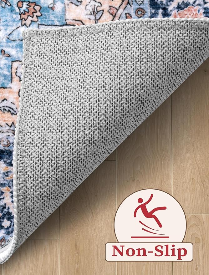 SERISSA Runner Rug for Hallways, Extra Long Boho Rug Ultra Soft Vintage Blue