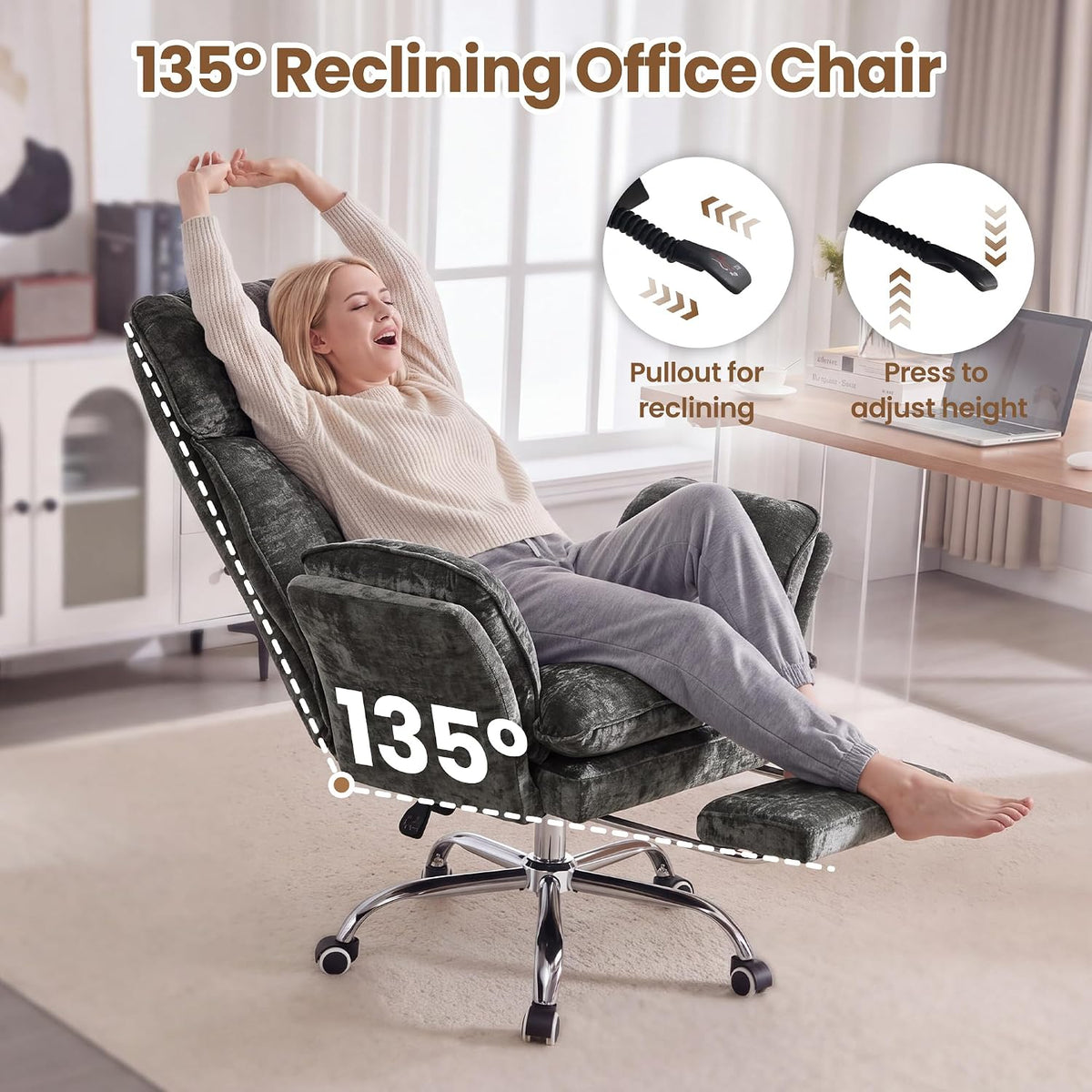 Big and Tall Office Chair with Flip Arms and Footrest, Chenille Criss Cross Legged Home Office Desk Chair with Pet Seat, Comfy Reclining Computer Gaming Chair, Dark Grey