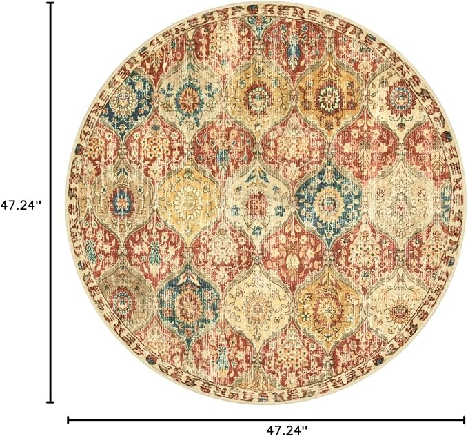 Lahome Moroccan Trellis Washable Round Rugs, Non-Slip Soft Round Rug 4ft