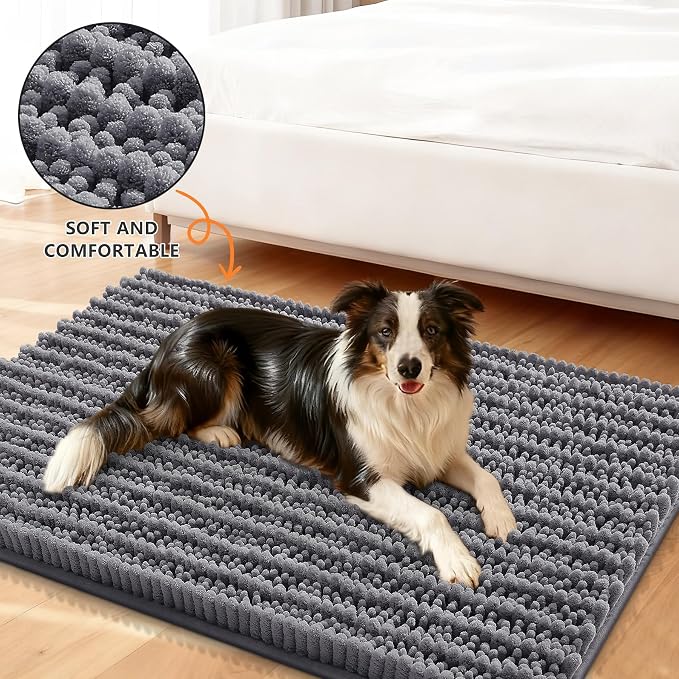 Smiry Dog Door Mat for Muddy Paws 48x30, Absorbent Dirt Trapper, Non-Slip