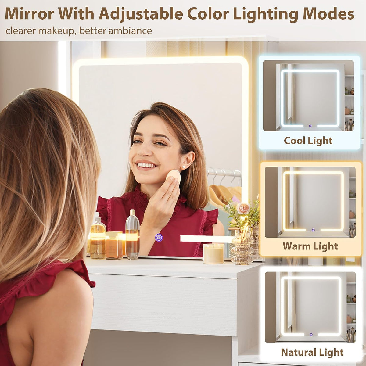 IDEALHOUSE Makeup Vanity Desk with Sliding Lighted Mirror, 4 Drawers, White