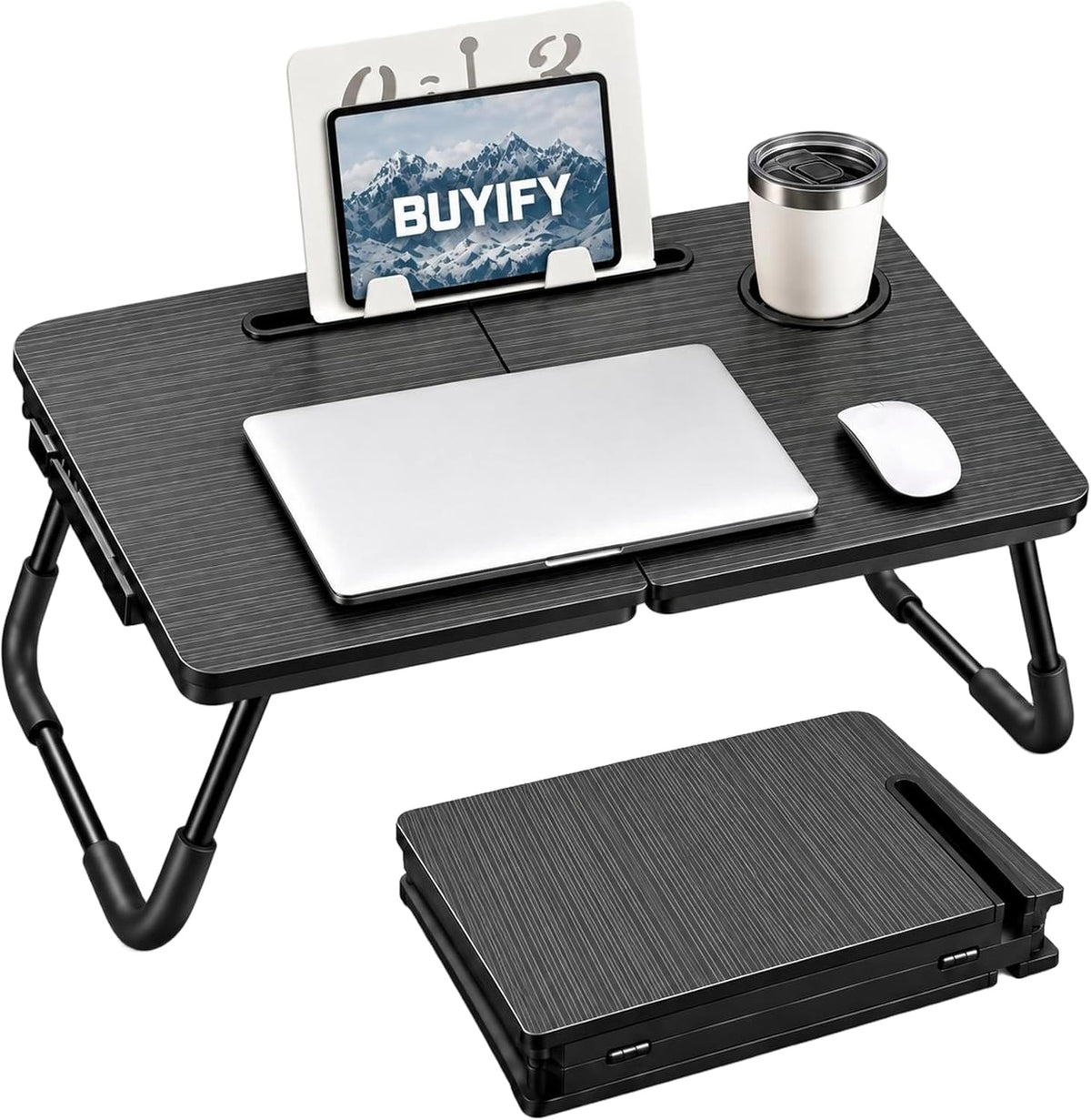 BUYIFY 23.4" Foldable Lap Desk Bed Table with Reading Stand Portable Tray