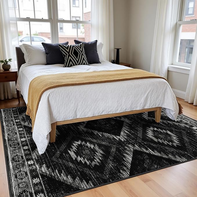 BESTSWEETIE Area Rug 7x9 Rug Machine Washable Non-Slip Low Pile Print Pattern