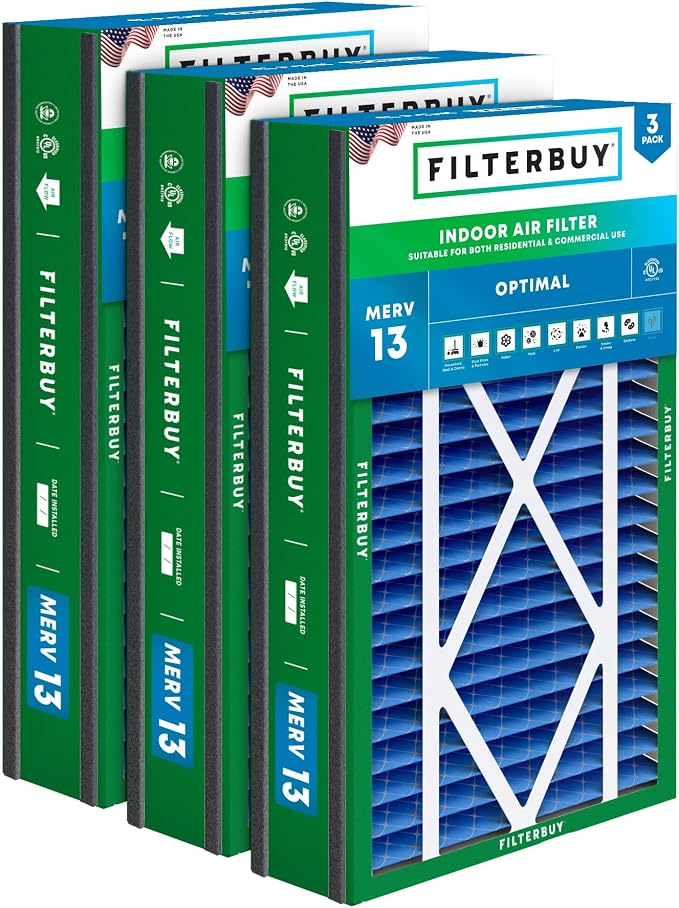 Filterbuy 16x25x5 Air Filter MERV 13 Optimal Smoke & Allergy Defense,