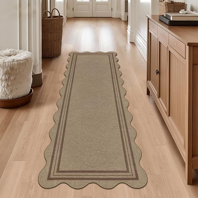 Scalloped Easy Jute 2x6 Kitchen Runner Rug, Washable Rugs