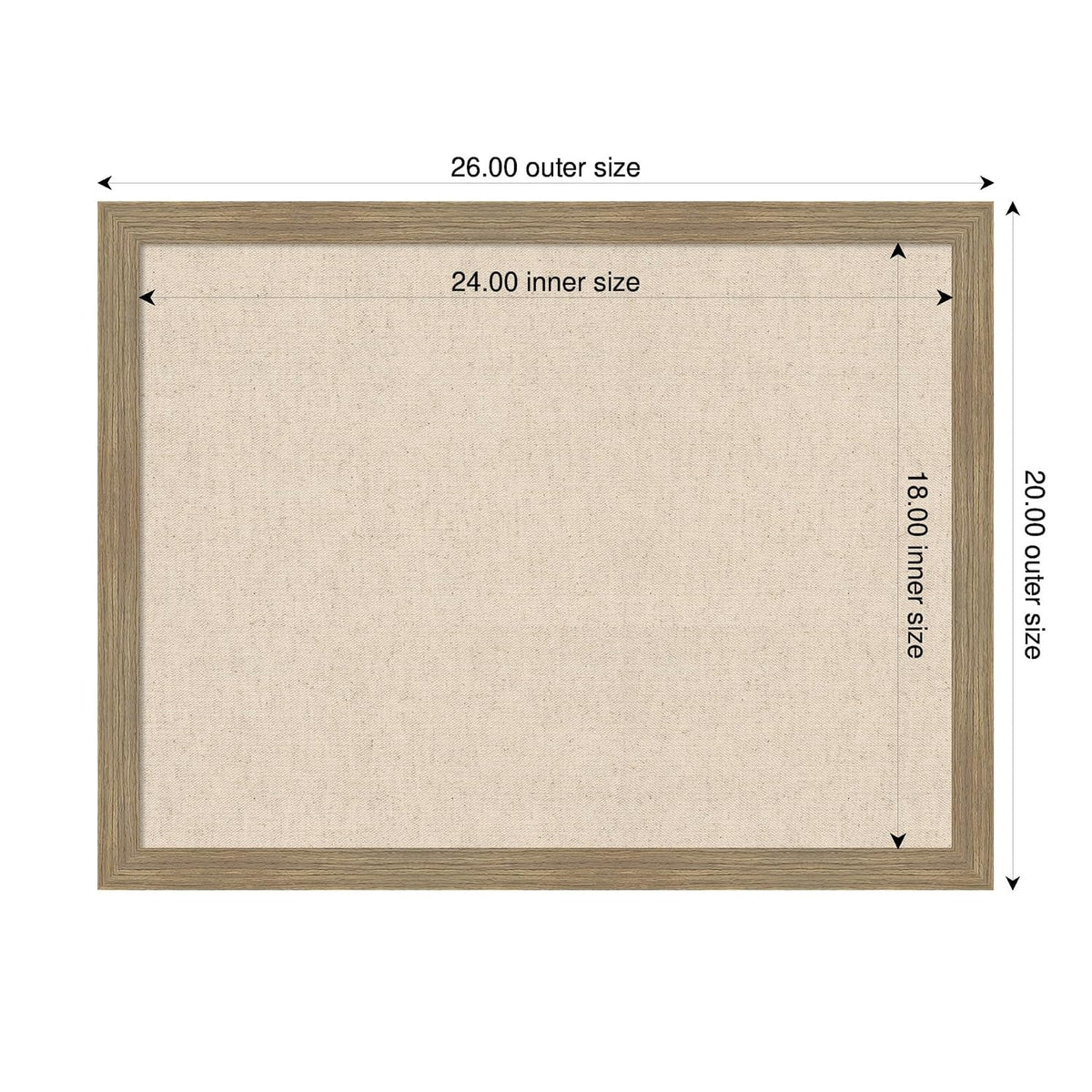 Kate and Laurel Framed Fabric Pinboard 26 x 20, Neutral Weave Printed Linen Classic Bulletin Board for Use as a Vision Board or Wall Organization, Woodgrain Stripe Mocha Frame