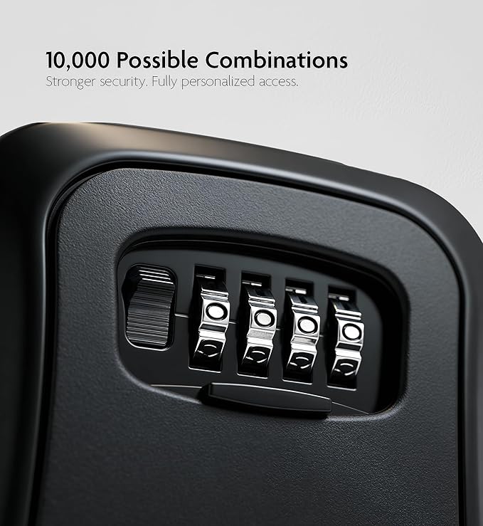 Iron Lock® Key Lock Box Wall Mount – Medium Waterproof Heavy-Duty Metal Safe with 4-Digit Combination for Outdoor Access, Home Entry, Office Security, Rentals & Airbnb Use (Black, Medium)