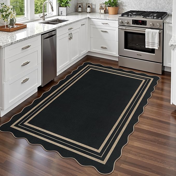 Modern Easy Jute 4x6 Outdoor Patio Rug, Washable Indoor Black Kitchen Rugs