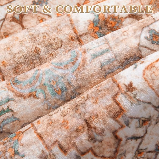 SERISSA 4x6 Boho Bedroom Rug, Washable Non Slip Vintage Peach Cream Area Rugs
