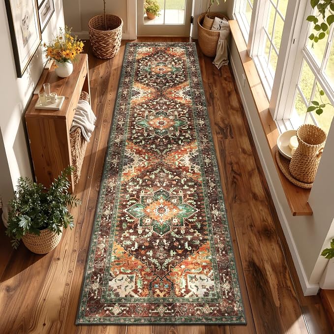 Yamaziot Washable Runner Rug, 3x12 Non-Slip Boho Vintage Hallway Rug Runner