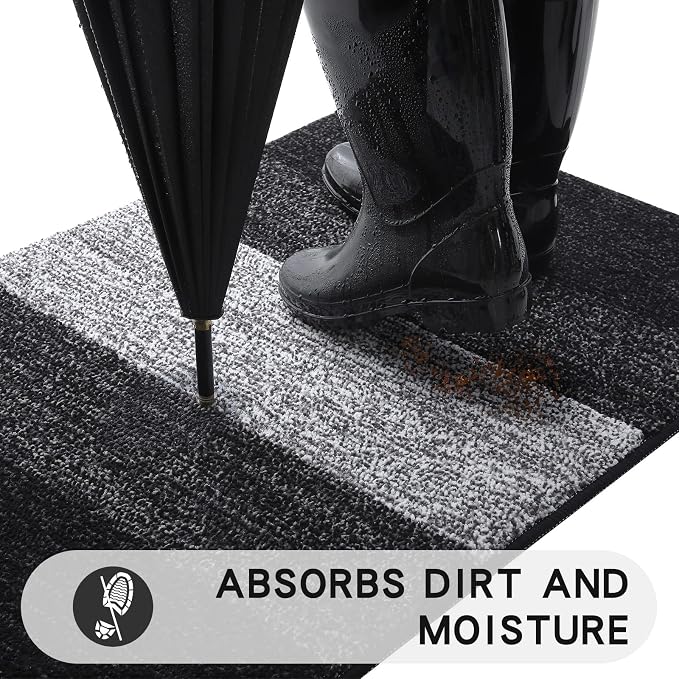 Kitinjoy Indoor Outdoor Door Mat, 36x24 Non-Slip Absorbent Dirt Trapper