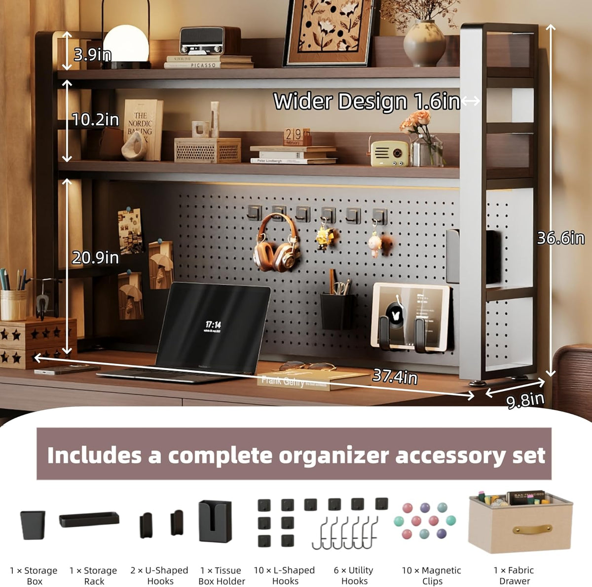 Desktop Hutch Bookshelf, 2-Tier Metal Desk Shelf for Top of Desk
