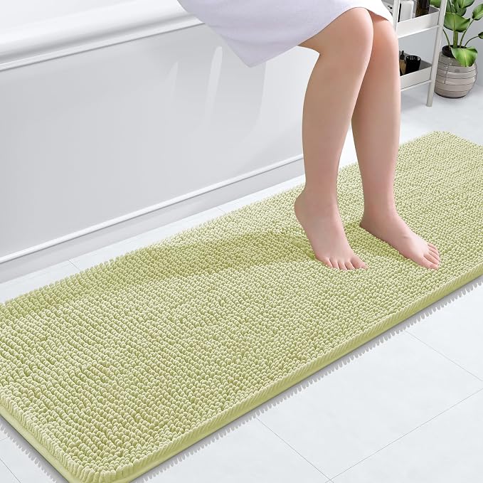 OLANLY Bathroom Runner Rugs 59x20, Soft Absorbent Chenille Bath Rugs, Rubber