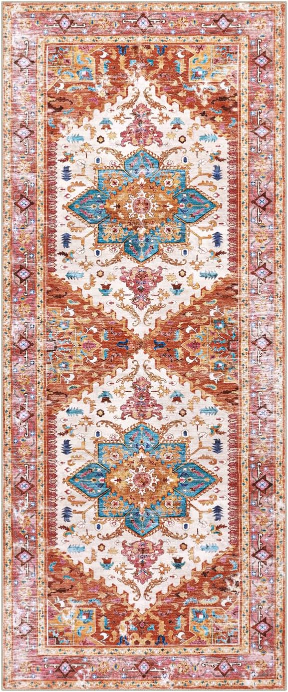 Yamaziot Washable Runner Rug, 2x5 Non-Slip Boho Vintage Hallway Rug Runner