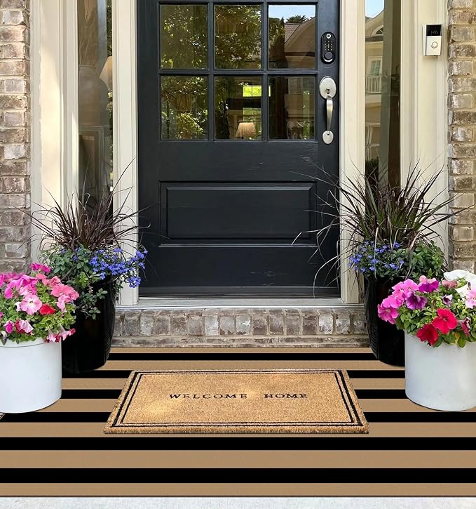 Black Tan Striped Entry Rug