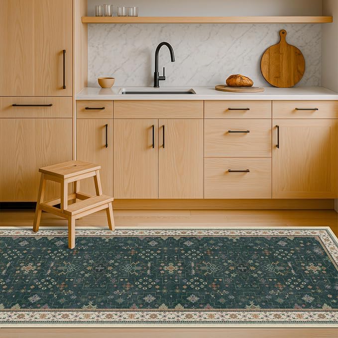 Hazo Haus Dark Green 2x8 Non Slip Kitchen Runner Rugs