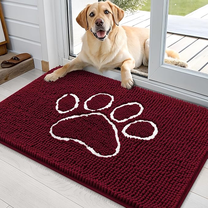 OLANLY Dog Door Mat for Muddy Paws 70x35, Paw Print Design, Absorbs Moisture
