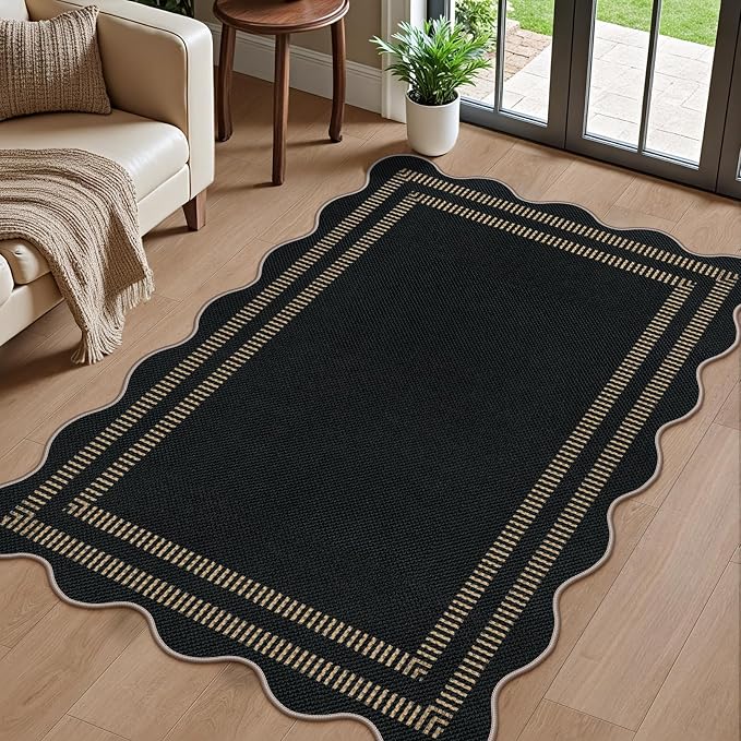 Modern Easy Jute 3x5 Outdoor Patio Rug, Farmhouse Neutral Non Slip Carpet