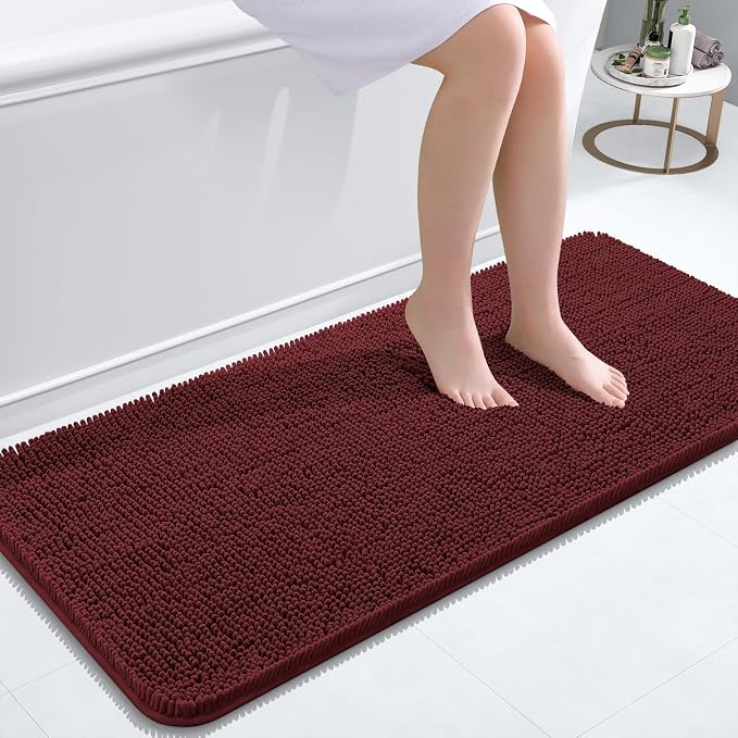 OLANLY Bathroom Runner Rugs 47x20, Soft Absorbent Chenille Bath Rugs, Rubber