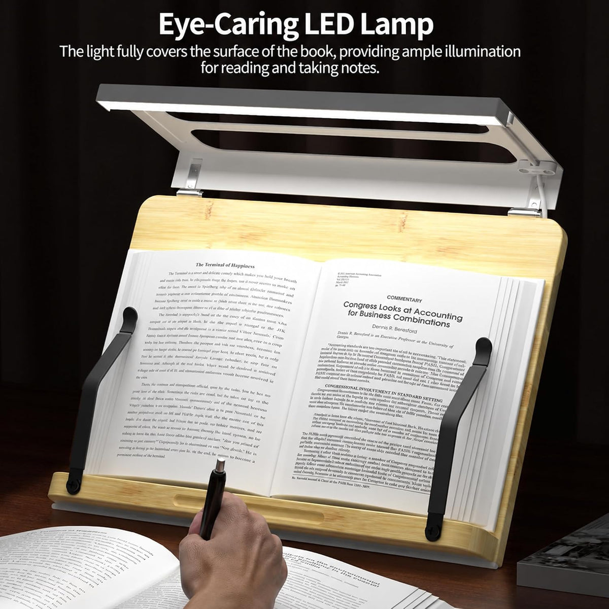 Boyanda Book Stand for Reading – Adjustable & Foldable Book Holder with High CRI 90+ No-Flicker, Eye-Caring LED Light | Anti-Blue Light & Anti-Glare | Hands-Free for Textbooks, Bibles, and Study