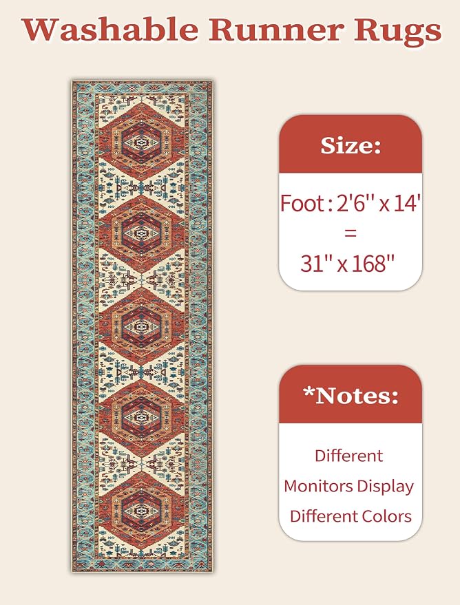 SERISSA Runner Rug for Hallways, Extra Long Boho Rug Ultra Soft Vintage Orange